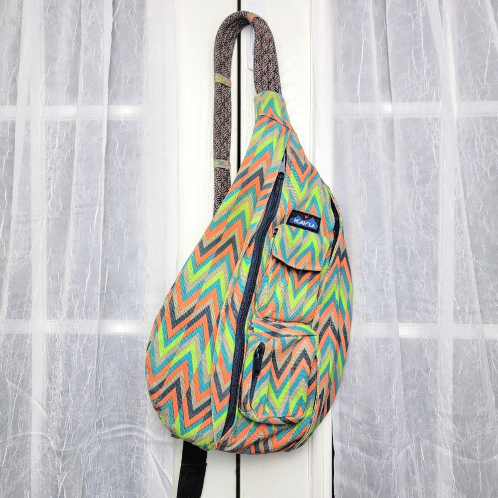 Kavu Crossbody Bag Backpack Rope Sling Southwestern Chevron Canvas Hiking Travel
